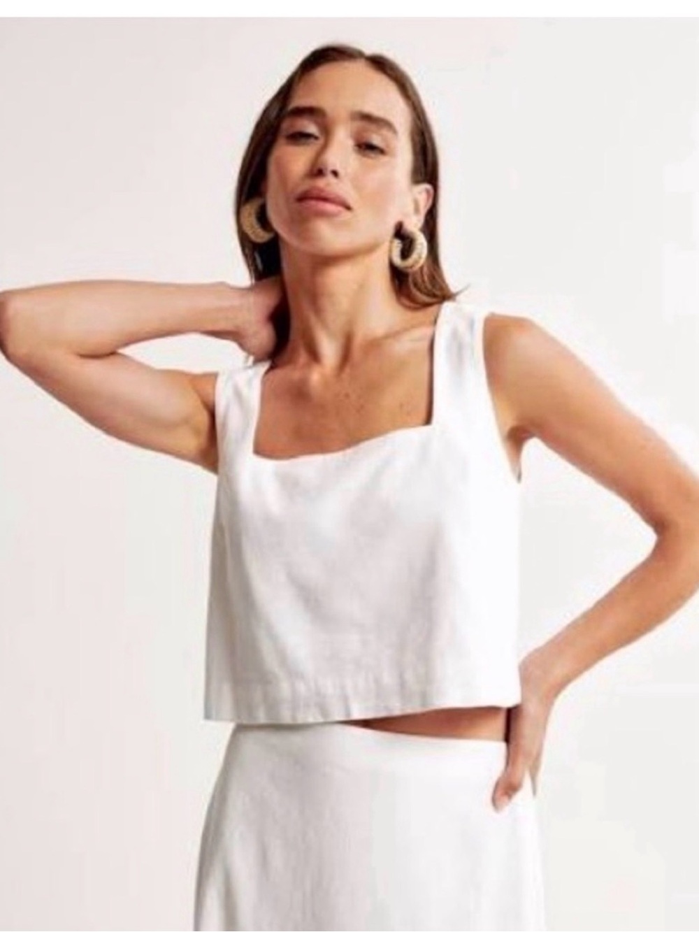 Abercrombie & Fitch White Square-Neck linen Crop Top GREAT CONDITION